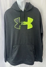 Under Armour Loose Hoodie Sweatshirt Semi-fitted Big Logo Gray Neon Sz. 2Xl