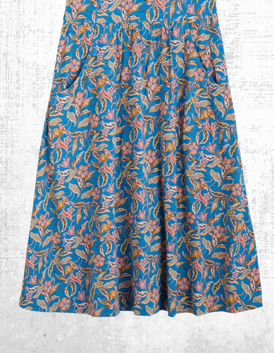 Ex Seasalt Women’s Short Sleeve Fit and Flare Dress in Blue Floky Bloom - Picture 6 of 9