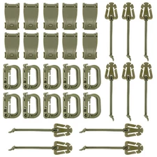 Pack of 30 OD Green D-ring Grimloc Locking Clip Elastic String Set for Molle Bag