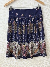 VTG Espirit Women s 2 S Floral Paisley Boho Print Side Zip Short Skirt Blue