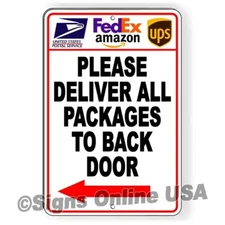 Deliver Packages Back Door Arrow Left Sign Or Decal side delivery instructions