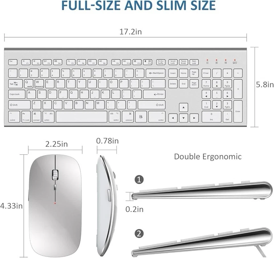 Wireless Keyboard and Mouse Silver White Full Size 2.4G USB portables Quiet C... - Image 2 of 4