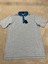 Dunning Golf Shirt Mens Medium Blue Gray Polo Performance Short Sleeve Stretch