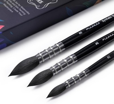 Watercolor Brushes Set, 3Pcs Fuumuui Round Quill Mop Fine Tips Watercolor Paint