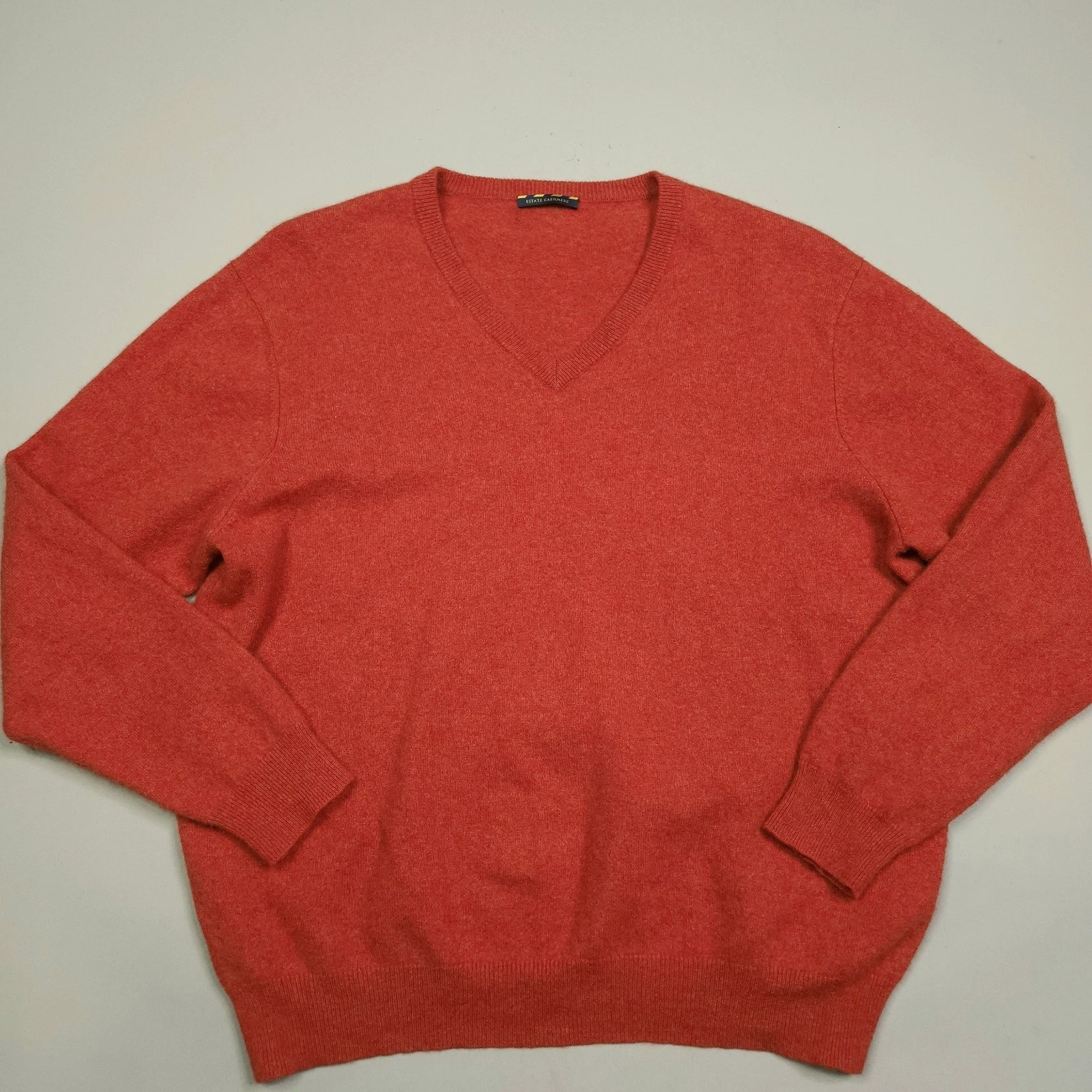 Club Room Estate Cashmere V Neck Sweater Orangish Luxury Preppy XL