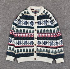 Vintage 90s Fair Isle Snowflake Christmas Holiday Knit Cardigan Sweater Womens M