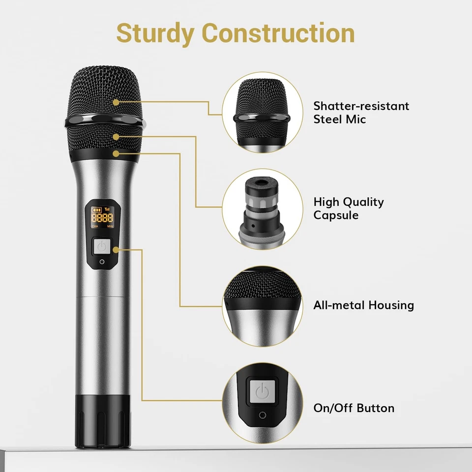 Wireless Microphones, Metal Dual Professional UHF Cordless Dynamic Mic Handhe... - Image 4 of 4