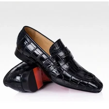 Luxury Black Crocodile Embossed Leather Dress Shoes Oxford Slip on Shoes for Men