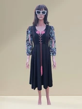 True VTG Mid-century Mod 1970s YOUNG EDWARDIAN by Arpeja Dress 7 Cottagecore M 