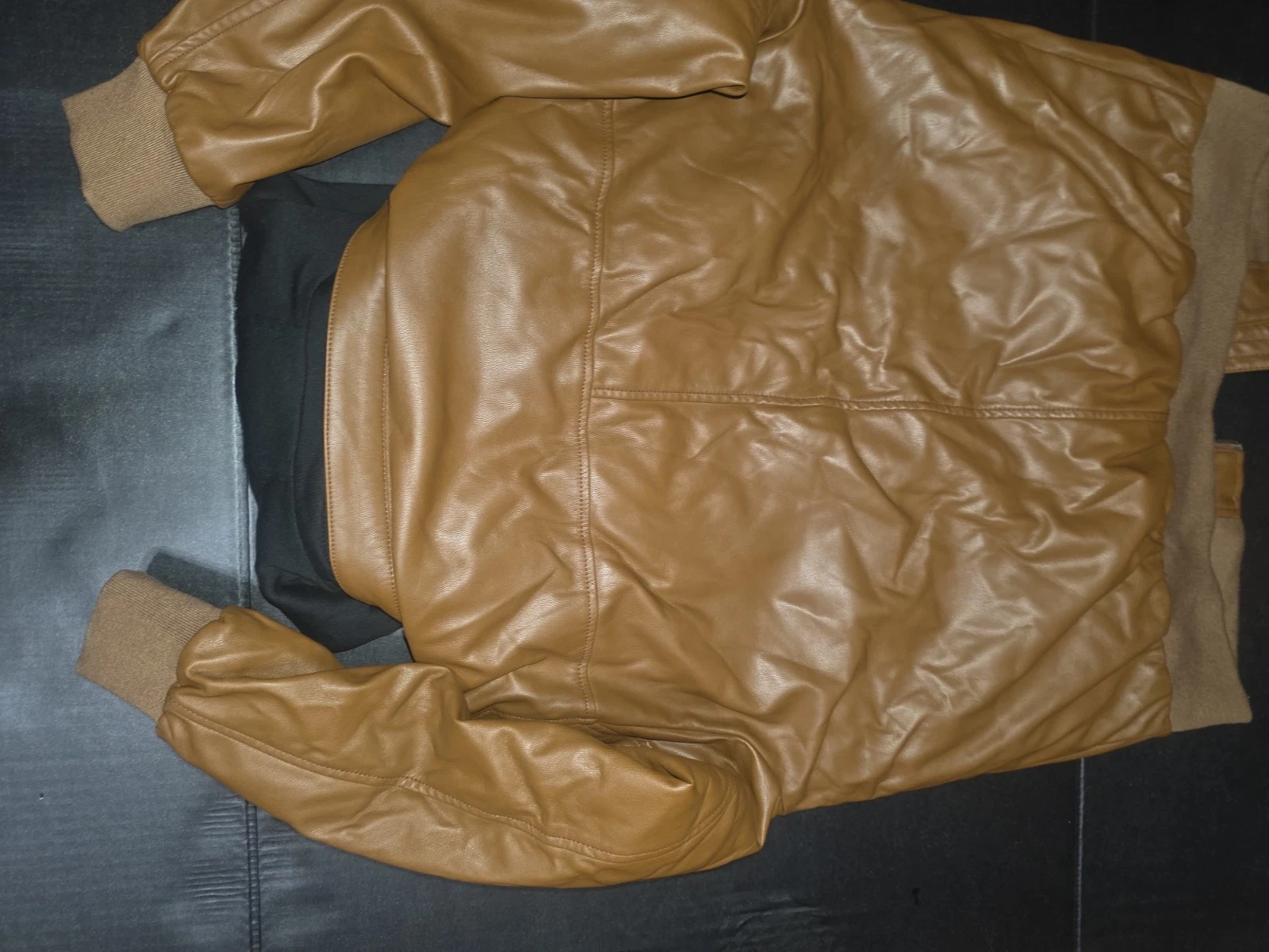 GUESS Men's Brown Faux Leather Lined Bomber Jacket Full Zip Size M - product detail image 3