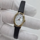 Vintage Timex Cavatina Women Dress Black Leather Oval Quartz Analog 18mm Watch