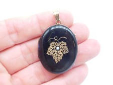 VICTORIAN MOURNING 10K GOLD ENAMEL PEARL HAIR PICTURE PHOTO LOCKET PENDANT