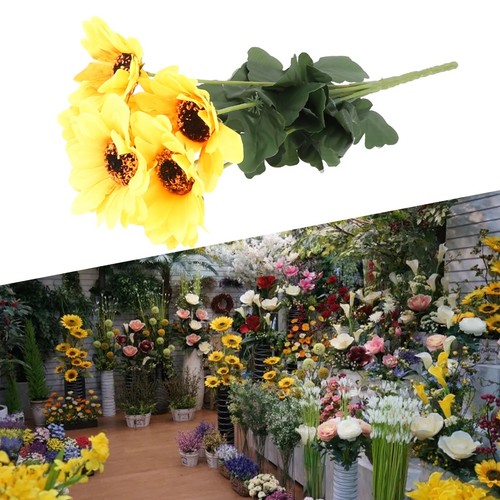 1 Grappolo Girasoli Artificiale Finto Fiore Bouquet Giardino Festa Nozze Decor - Foto 6 di 23