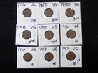 9 Circulated VG Lincoln Wheat Cents 1917 to 1956