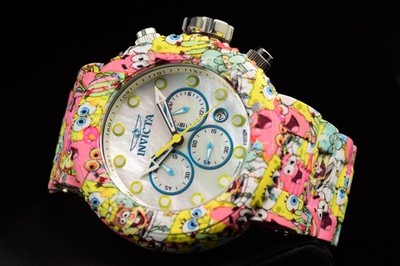 RARE Invicta Sponge Bob Sponge Bob & Friends Mens Watch MOP Dial Aqua Plating