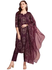 GoSriKi Women's Rayon Blend Printed Straight Kurta with Pant & Dupatta