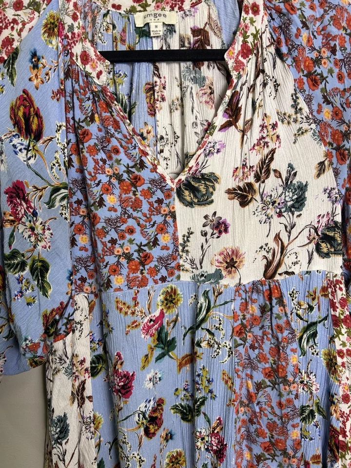 Mini Vestido Boho UMGEE Para Mujer Floral Patchwork Talla Mediana. Cottagecore Colorido Foto 3 de 4