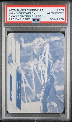 2020 Topps Chrome F1 #173 Max Verstappen Signed Cyan Printing Plate 1/1 PSA AUTO