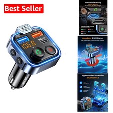 Fast Charging Car Kit with Bluetooth FM Transmitter  Deep Bass Audio   Blue-38w