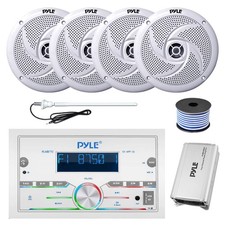 Pyle Double DIN Marine Bluetooth Receiver, Amp, 4x 8'' Speakers, Wire, Antenna