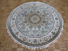 5'10 x 5'10 Round Hand Knotted Light Blue Nain With Silk Oriental Rug G16132