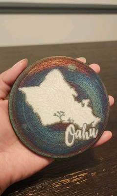 Jeremy Diller Raku Pottery Coaster  4'' Iridescent Oahu Signed