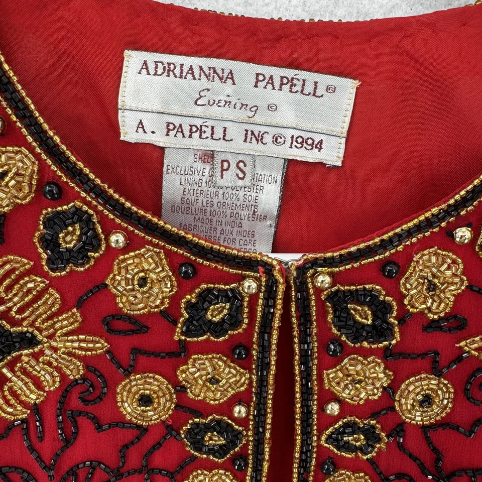 Vintage Adrianna Papell Jacket Womens Petite Small Beaded Silk Evening Glam 90s - Image 3 of 4