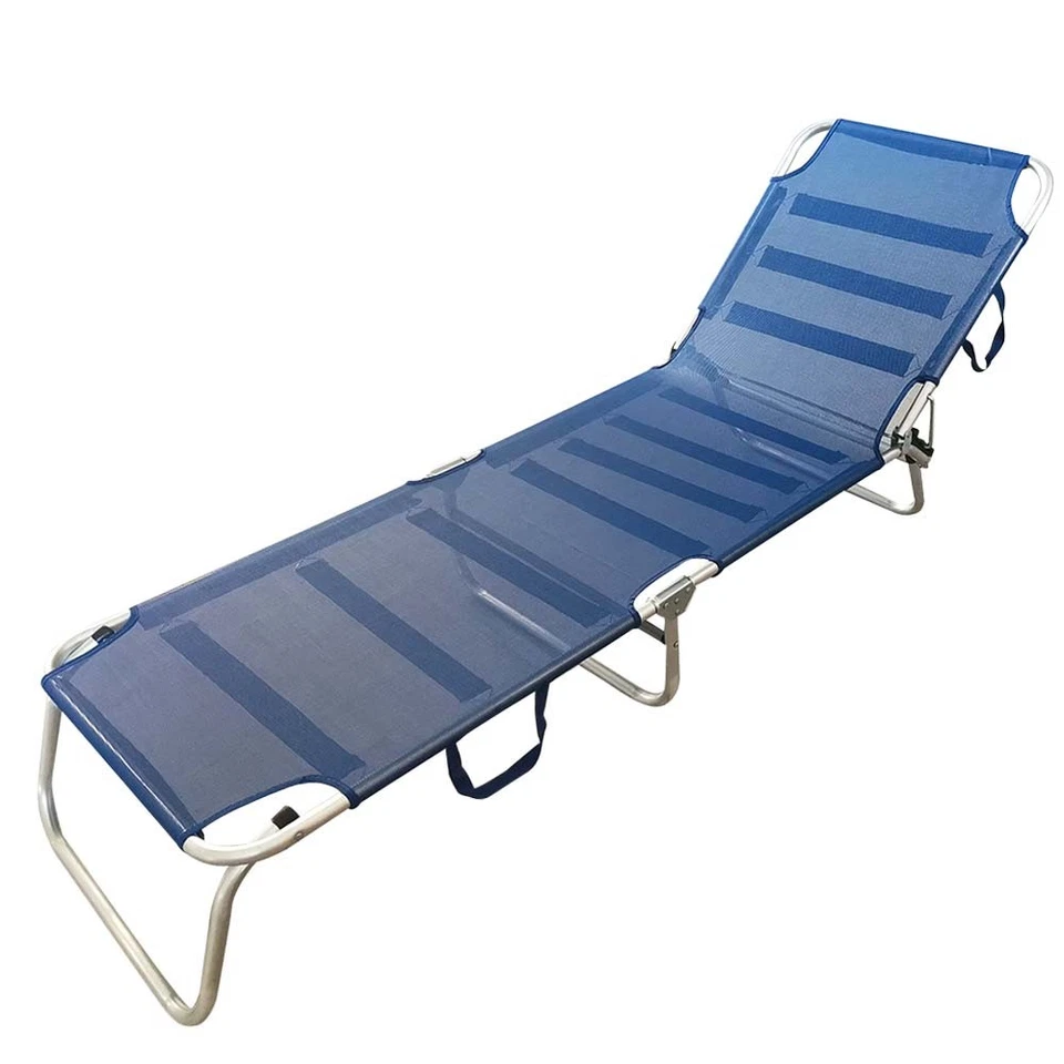 Lettino Prendisole Pieghevole in Alluminio e Texilene Mare Spiaggia Sdraio Blu - Immagine 2 di 2