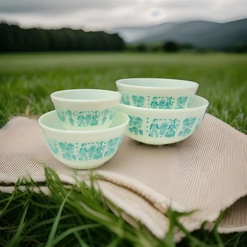 Vintage Pyrex Amish Butterprint 401‐404 Mixing Bowls Set Shiny Crisp Pattern
