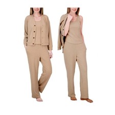 Women's Live 2 Lounge 3-Piece Textured Lounge Set Beige Size L NWT