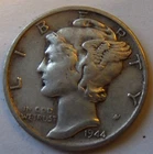 1944 p  Mercury Dime  90% Silver .0723 troy oz.  Very Good
