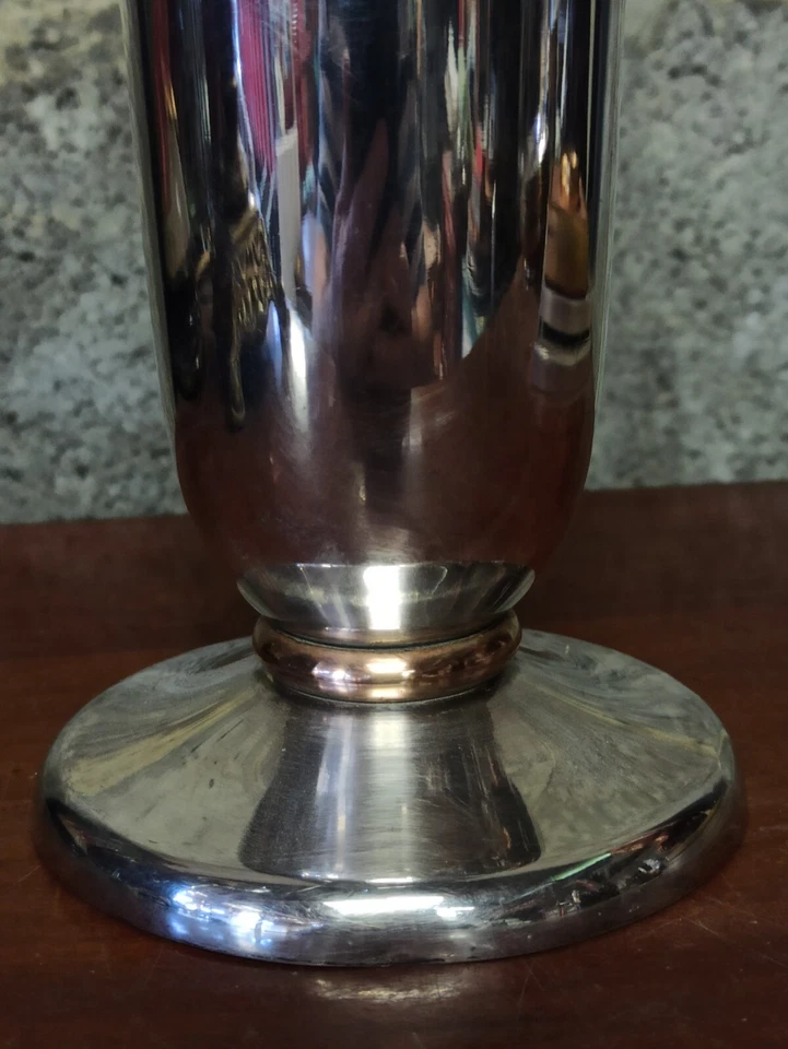 Vase vintage en métal argenté Wiskemann art deco - Photo 2/4