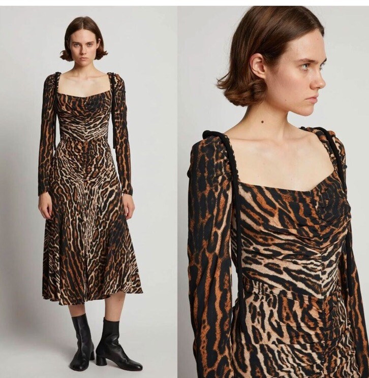 PROENZA SCHOULER Leopard Print Cinched Midi Dress Size 6 - L