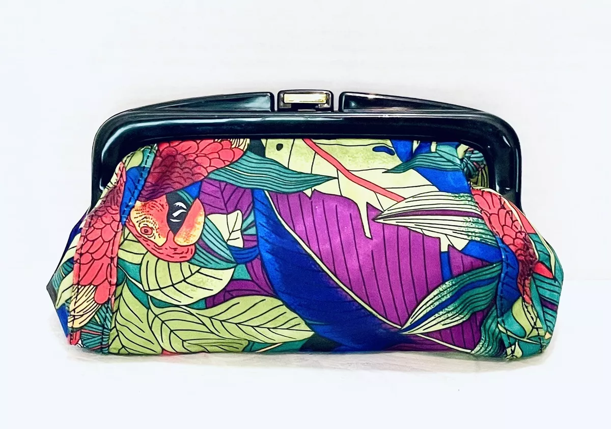 Vintage Tropical Makeup Purse Clutch Parrot Plastic Framed Snap Waterproof 8 L