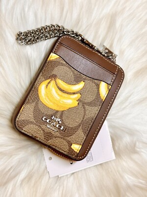NWT Coach Zip Card Case In Signature Canvas With Banana Print