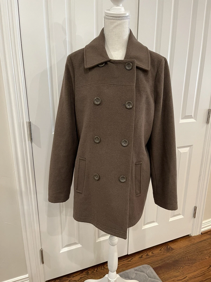 J. Jill Women s M Double Breasted Long Sleeve Button Up Taupe Lined Pea Coat