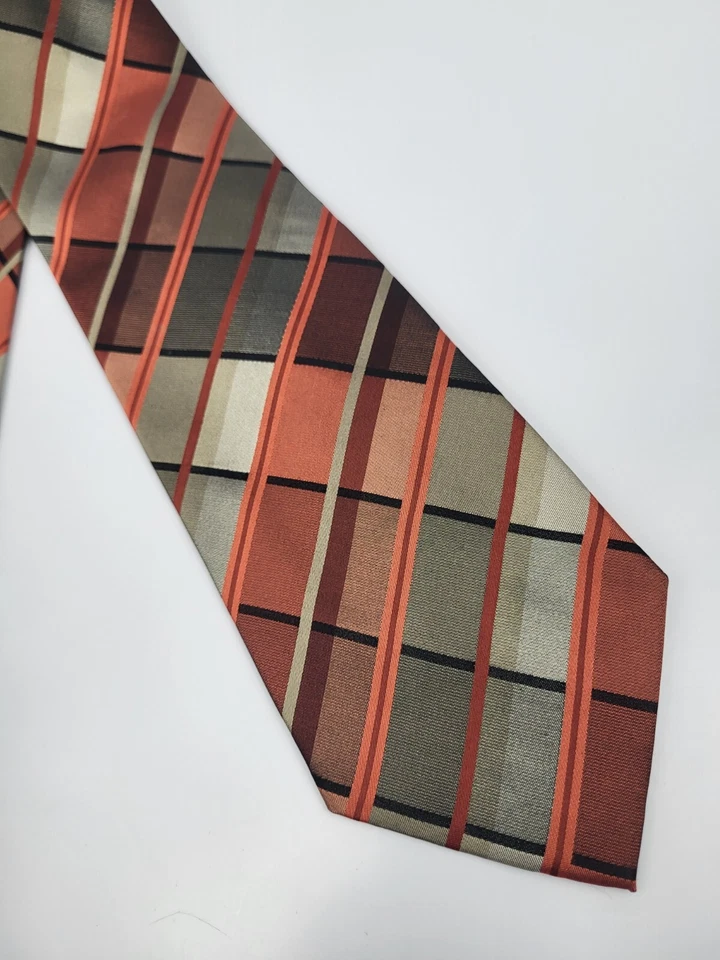 Corbata de seda Crazy Horse Claiborne roja rosa negra gris a cuadros para hombre 57 x 3,75 Foto 3 de 4