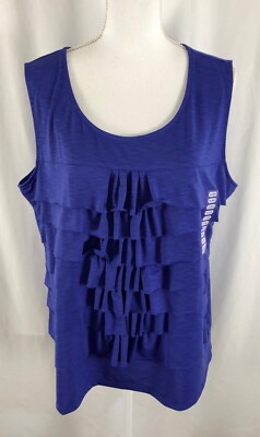 New Rafaella Womens Top Sleeveless Bluish Purple Ruffles Polyester Spandex 2XL