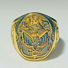 Men's Handmade Patriotic Bald American Eagle Animal Rings GOLD heavy Size 6-12