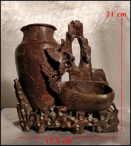 Chine Ancienne Vase en Pierre Sculptée Objet de Lettré Antiquité Chinoise XIXe - Imagen 1 de 10