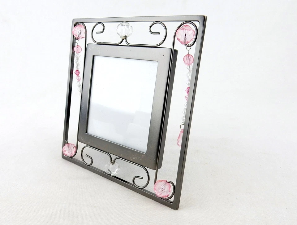 Moldura, metal, arame e miçangas, janela para fotos 3x3, coleção Cassiani #7524 - Imagem 2 de 4