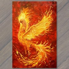 STICKER Phoenix Fire Bird Flames Surrounding Body Wings Yellow Red Detailed Fu