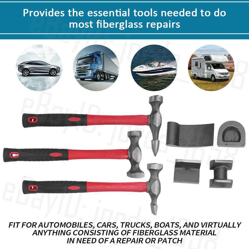 7PCS Car Body Repair Hammer & Dolly Kit Auto Panel Beating Dent Roller