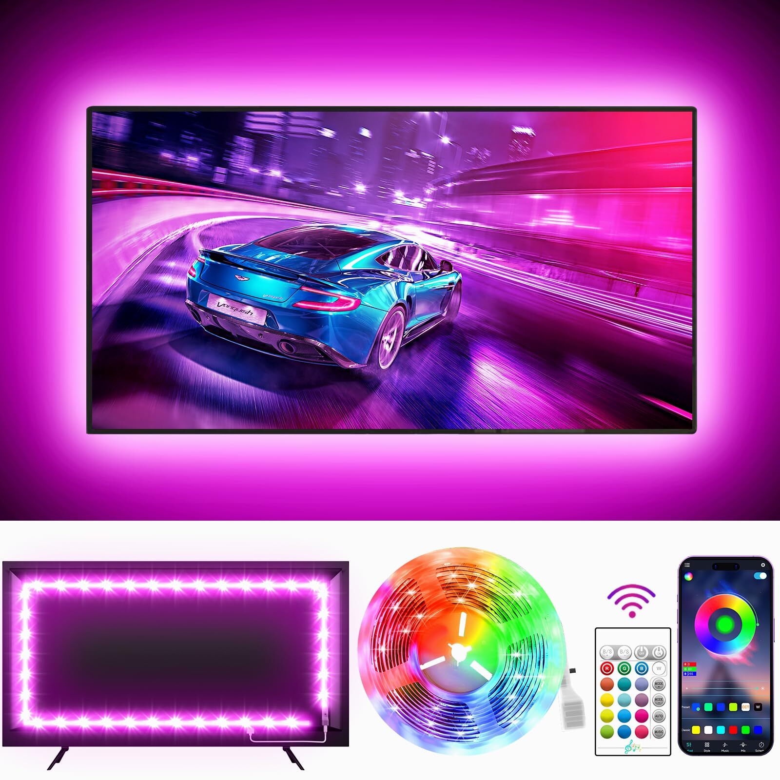 GIPOYENT TV Light Strip Music Sync LED TV Backlights for 32-50 Inch TV LED TV...