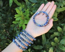 Lapis Bead Bracelet: 8 mm Round Crystals Natural Lapis Stretch Bracelet 