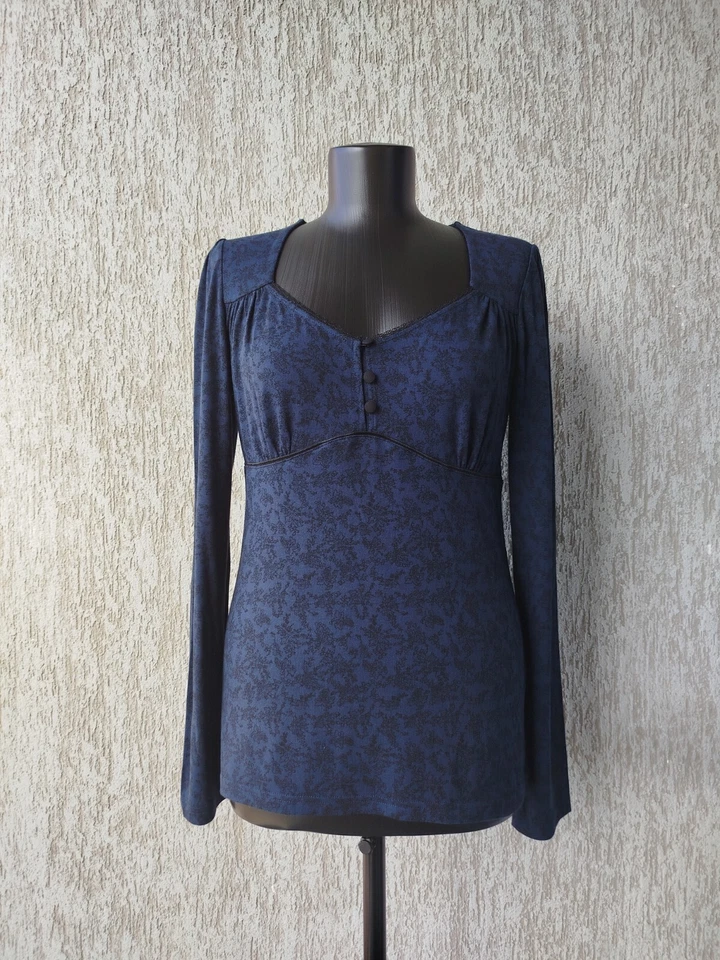 Top Vive Maria Manga Larga Azul Botones Estampado Floral Viscosa Mezcla Lana Talla L Foto 3 de 4