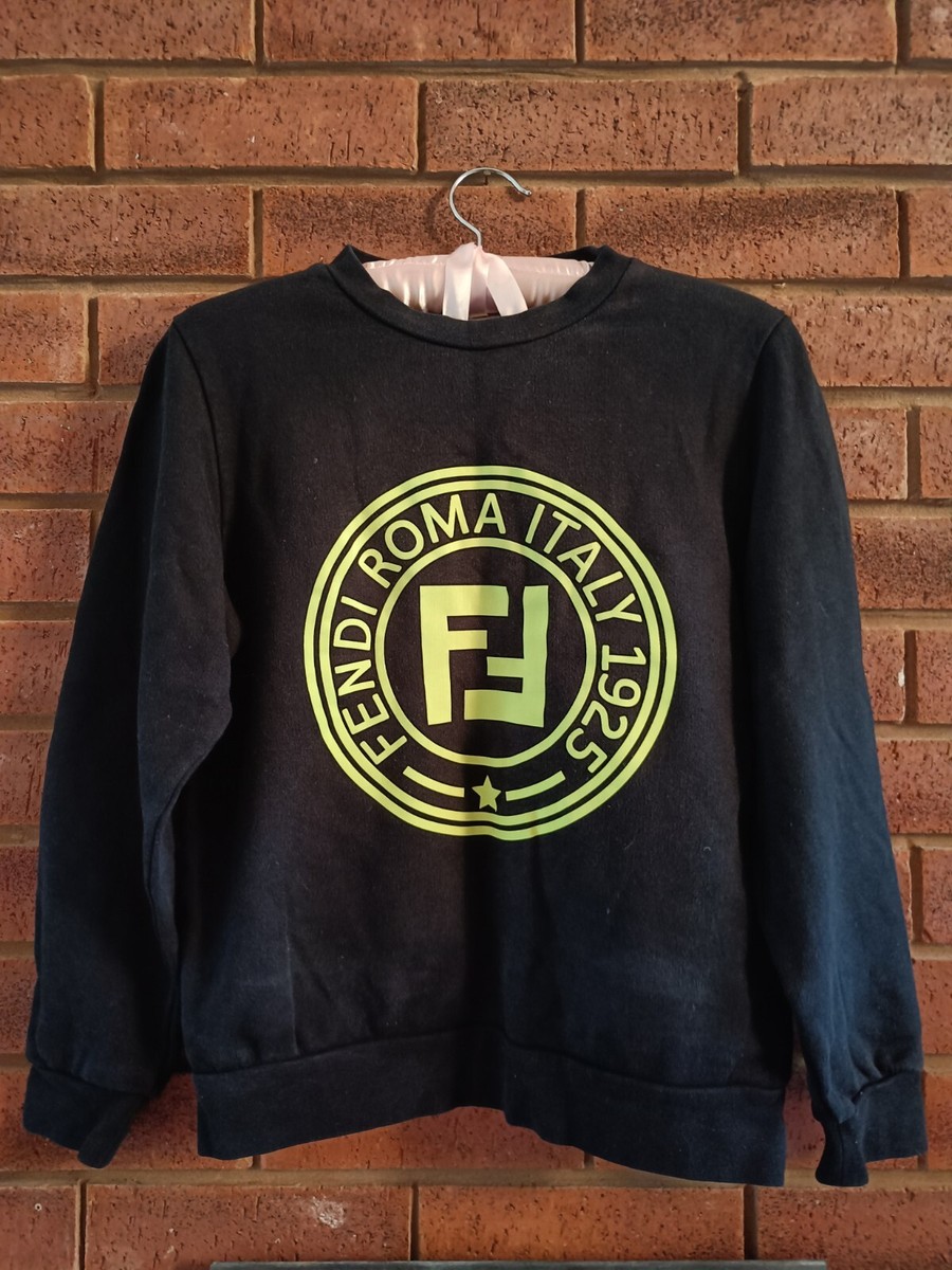 FENDI Roma Italy 1925 Black with Neon Logo T-shirt Long Sleeve for Kids 12+