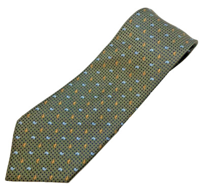 TOM JAMES Olive Green Geometric Pattern 100% Silk Necktie Tie 58.5''L 3.75''W