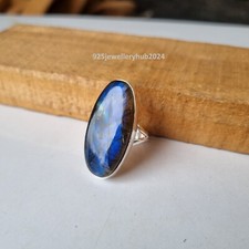 Natural Labradorite Gemstone Ring 925 Sterling Silver Promise Gift Ring PG6154