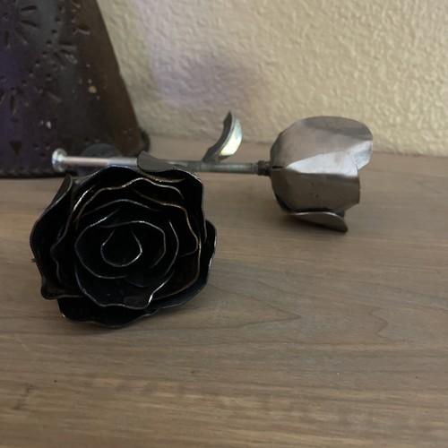 2 Piece Handmade Metal Rose Art Sculpture METALWORK free standing. Recycled Art. - Picture 8 of 14